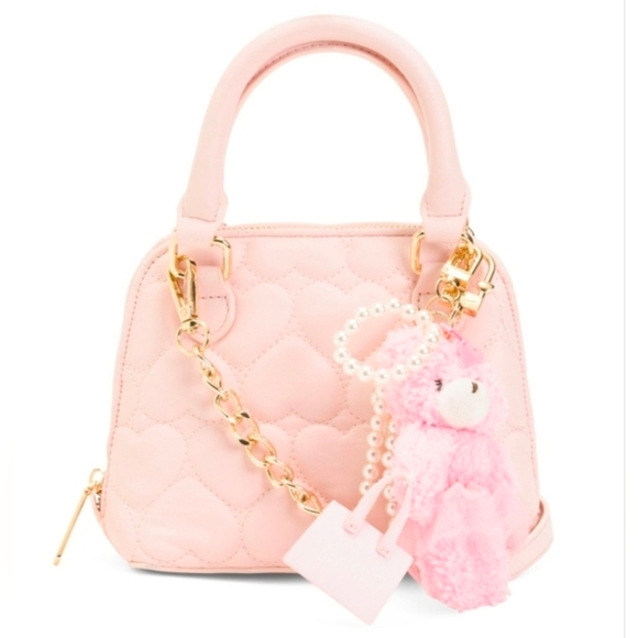 Betsey Johnson Pink Heart Crossbody Bag with Teddy Bear and Bow Charms NWT NIB - Picture 1 of 8